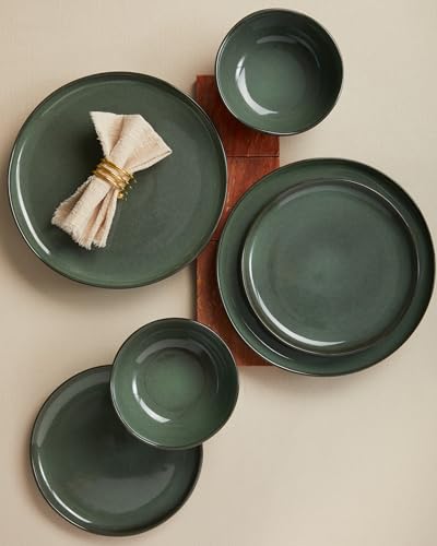 Stoneware Dinnerware Sets for 6 (Forest Green / Set (18pcs))