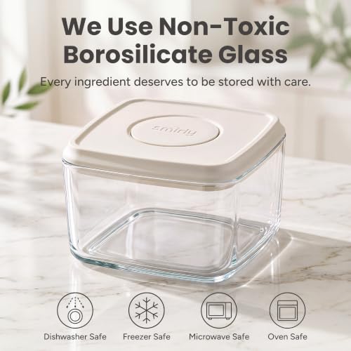 Glass Airtight Food Storage Containers with Pop Lids (White)