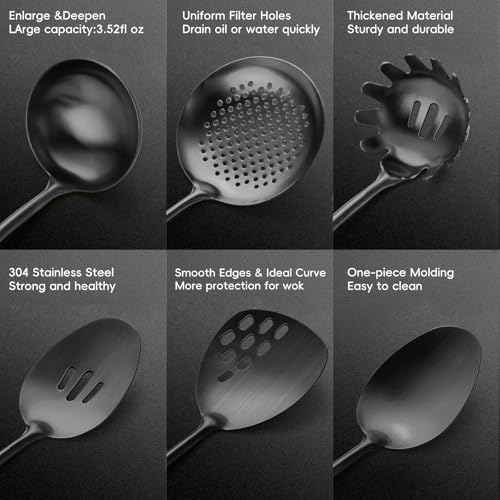 18 10 Stainless Steel Kitchen Utensils Set (Small / BLACK-6 Pieces)
