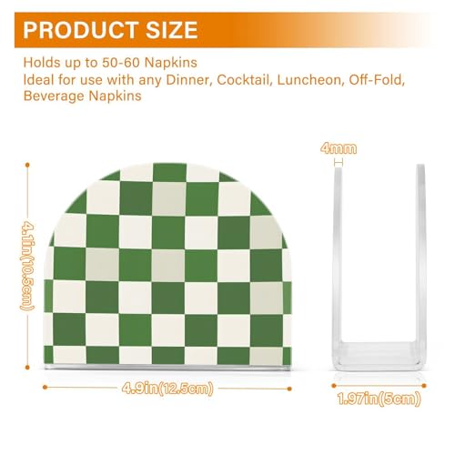 Green White Checkered Pattern Napkin Holder for Table Paper Napkins Holder Acrylic Tissue Dispenser Kitchen Dining Room Bathroom Party Car Decor (NH074 / 4.1x4.9x1.97in)