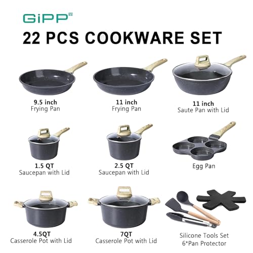 Ceramic Pots and Pans Set Non Stick (Dark Gray / 22 Pieces)
