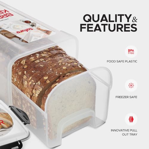 Bread Box with Tray (Black - 1 Pack)