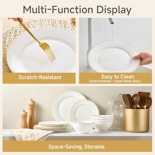 18Pcs Gold Trim White Bone China Set (White-gold trim / service for 6-18pcs)