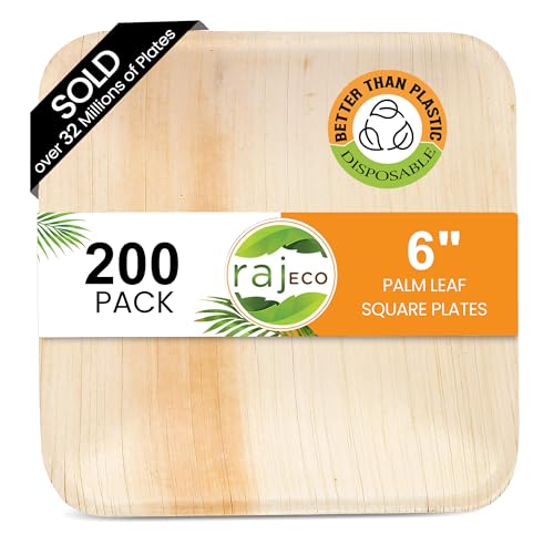 Raj Leaf Disposable Heavy Duty 6" Square Plates 200 Pack (200 / 6" Square Plates)