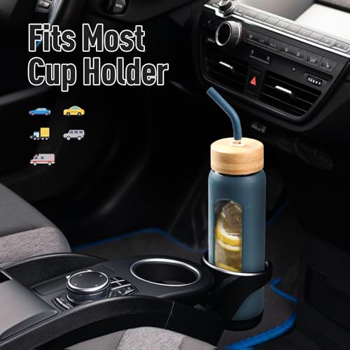 24oz Glass Water Bottle with Straw and 2 Lids (Dark Blue / 24 Ounces)