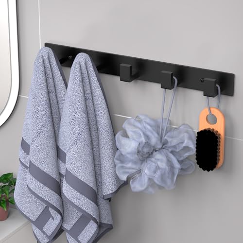 Stainless Steel Wall Coat Rack (Black / 5 "L" Hooks, 2PACK)