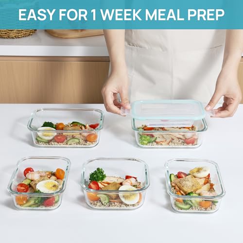 8 Pack Glass Food Storage Containers with Airtight Lids (Blue)