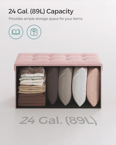 30 Inches Folding Storage Ottoman Bench (Jelly Pink / 15"D x 30"W x 15"H (without Flipping Lid))