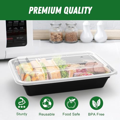 50 Pack (100-Piece) 28 oz Meal Prep Containers Reusable with Lids (28 oz)