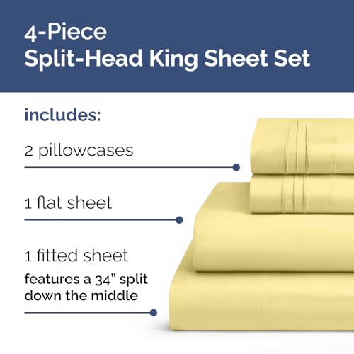 Flex Top Split Head King 4 Piece Sheet Set (29 - Yellow / Split Head/Flex Top)