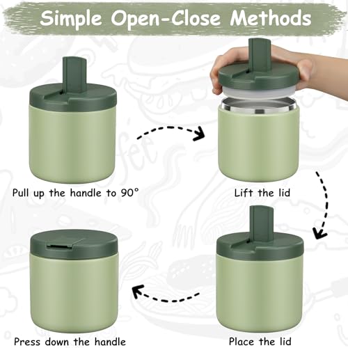 19oz Insulated Vacuum Food Jar with Buckle Lid Wide Mouth Soup Thermo for Hot Food Kids Leakproof Stainless Steel Lunch Container (Green-L / 19OZ)