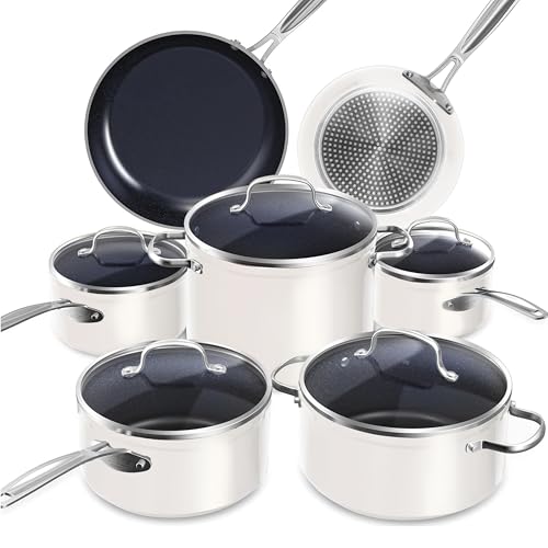 Healthy Duralon Blue Ceramic Nonstick Cookware Set (Vanilla Cream / 12pc Cookware Set / Cookware Set)