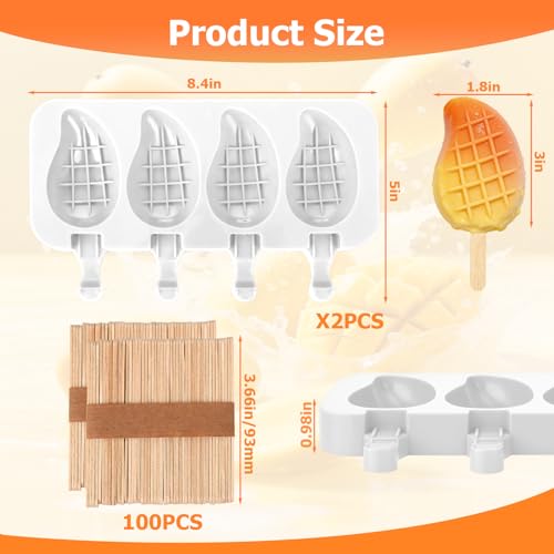 2Pack Mango Shape Silicone Popsicle Molds (8-Cavity 3D Mango)