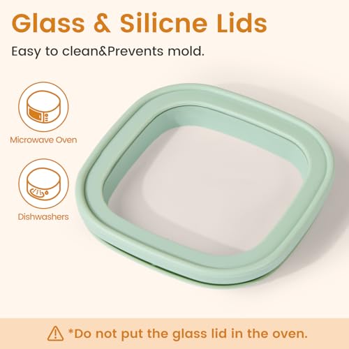 Glass Storage Jars with Lids (Square Green 3 Pcs)