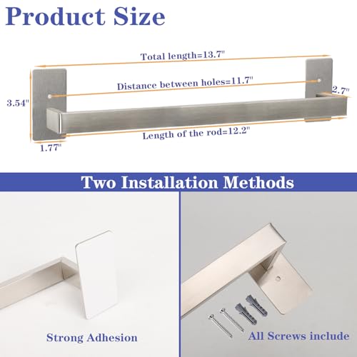 Bathroom Towel Bar Self Adhesive (Brushed Nickel / 12 IN)