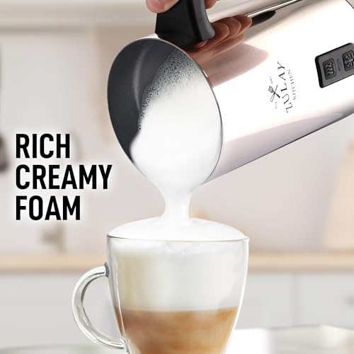 Zulay 4-in-1 Milk Frother & Steamer – Hot & Cold Foam Maker, Milk Warmer & Chocolate Stir – Automatic Temp Control, Nonstick Double-Wall Stainless Steel Jug, Auto Shut Off, 360° Base – Aero Silver (Iron Silver / Frother Steamer)