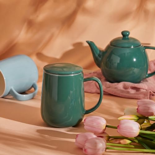 20 OZ Porcelain Tea Mug with Infuser and Lid (Sage Green)