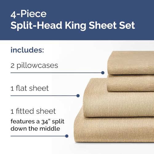 Flex Top Split Head King 4 Piece Sheet Set (37 - Heathered Tan / Split Head/Flex Top)