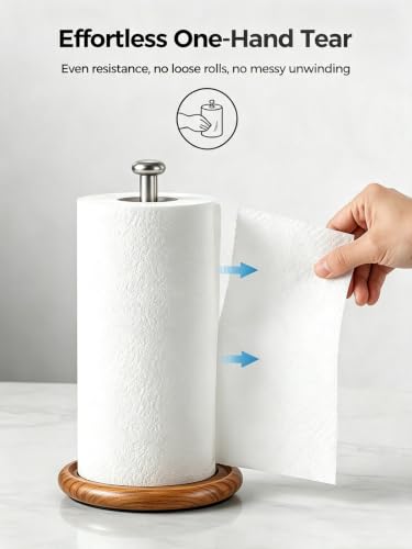 Wooden Paper Towel Holder Countertop with Weighted Base