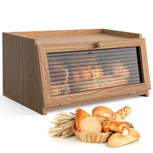 Bread Box for Kitchen Countertop (Wood Color / 1‑tier)
