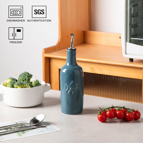 Sweejar Ceramic Olive Oil Dispenser Bottle (Fog Blue / 17 Oz(Embossed))