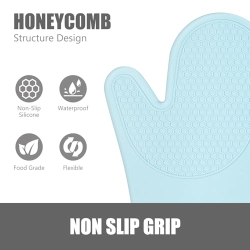 Silicone Oven Mitts and Pot Holders Sets (Sky Blue)