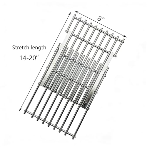 Stainless Cooking Grill Grates Replacement Adjustable Universal Extends from 14" to 20" Long (8" Adjustable Grates)