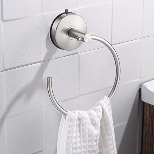 Suction Cup Hand Towel Ring Brushed Nickel Hand Towel Holder for Bathroom Wall SUS 304 Stainless Steel Kitchen Towel Hanger (Brushed Nickel - Style 2 / Style #04)