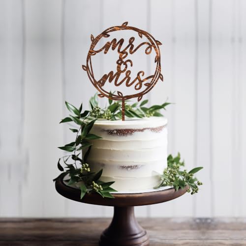 Mr & Mrs Wedding Cake Topper in Wood (Walnut Finish D3)