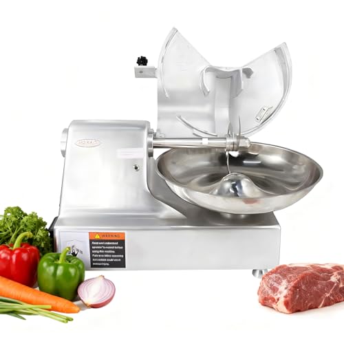 Hakka Commercial 5.5 L Multifunction 15in Meat Bowl Cutter Mixer and Buffalo Chopper Food Processor Heavy Duty Food Mixing Meat Grindering Meat Chopping Machine (5.5 L Stainless Steel)
