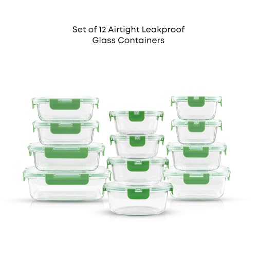 24pc Borosilicate Glass Storage Containers with Lids (Color Green)