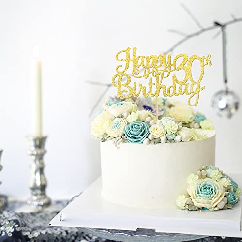 1 PCS Happy 30th Birthday Cake Topper Gold Glitter Cheers to 30 Years Birthday Cake Pick 30 Fabulous Cake Decoration for Happy 30th Birthday Anniversary Party Decorations Supplies (Gold / 30th)