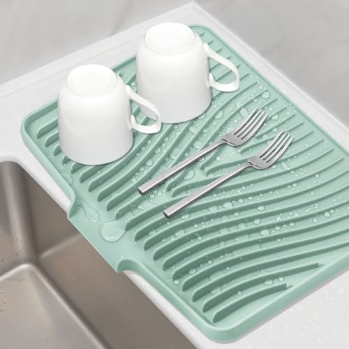Silicone Dish Drying Mat for Kitchen Counter (Mint-1pc / 16" x 12")