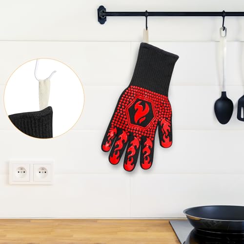 BBQ Gloves Oven Gloves 1472℉ Extreme Heat Resistant (Red / One Size Fits Most(Long Cuff))