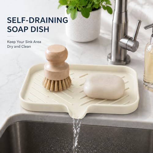 Silicone Soap Dish with Drain Spout (Tapioca / M(9.6"×5.3"))