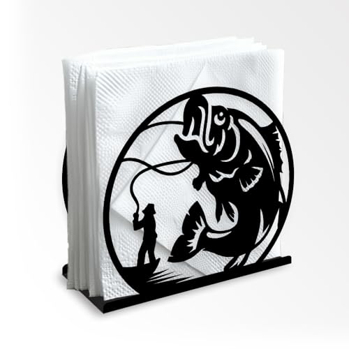 Fishing Decorative Black Metal Napkin Holder for Table