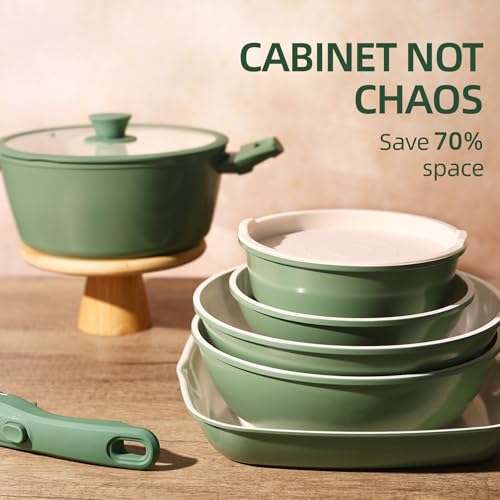 23pcs Ceramic Pots and Pans Set (Green 23 Pcs)