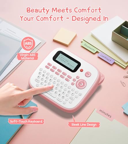 Pink Label Maker Machine with 4 Tapes Laminated Waterproof (Pink)