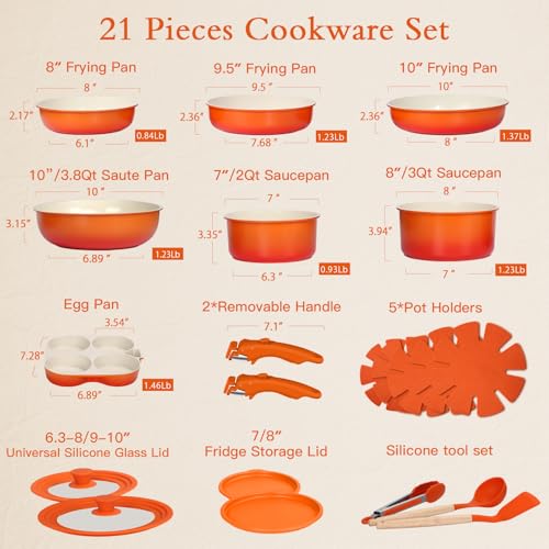 Pots and Pans Set Non Stick (Orange Gradient / 21PCS)