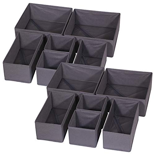 12 Pack Foldable Cloth Storage Box Closet Dresser Drawer Organizer Fabric Baskets Bins Containers Divider for Baby Clothes Underwear Bras Socks Lingerie Clothing (12 Count)
