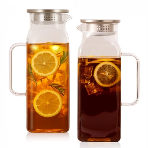Glass Pitcher with Lid and Spout (68 oz(2 Pack))