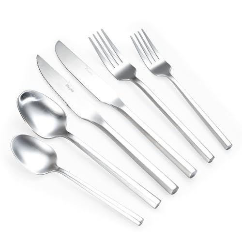Silverware Set with Steak Knives (Matt Silver with Steak Knives)