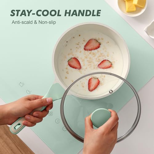 Ceramic Nonstick Saucepan with Lid 2.0QT (Mint Green / 2 Quarts)