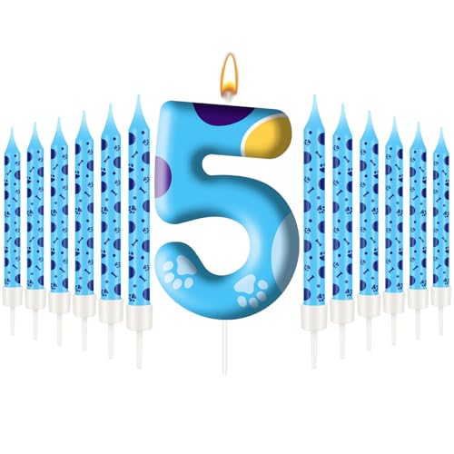 13PCS Blue Dog Paw Birthday Candles Set Cake Topper Numeral Birthday Candles for Boy Girl Dog Paw Decoration (13 Count)