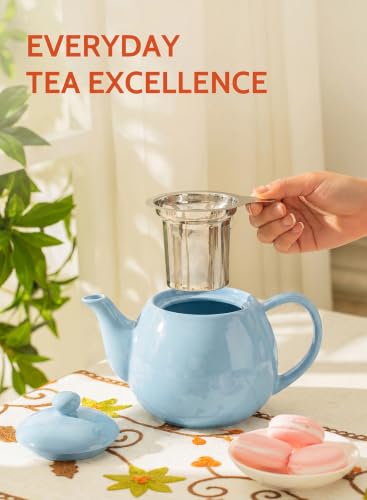 Porcelain Teapot 27 oz with Infuser for Loose Leaf Tea (Bluish Grey / 27oz (with infuser))