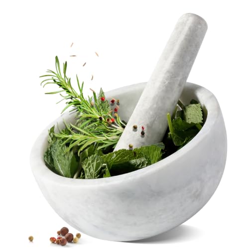 Marble Mortar and Pestle Set (Grey Marble Polished / 7in-4 cups)