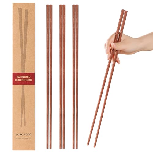 3Pairs Cooking Chopstick 14Inches Long Wooden Chop Sticks Reusable for Noodles Frying Hotpot (Style 4 - 3 Pairs - 14 inches)