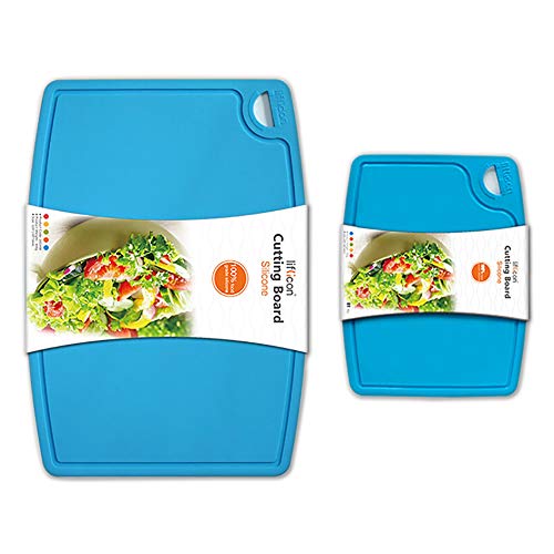Thick Silicone Cutting Boards for Kitchen Silicone Chopping Boards (9.1"L x 7.1"W & 14.6"L x 10.4"W / Blue)