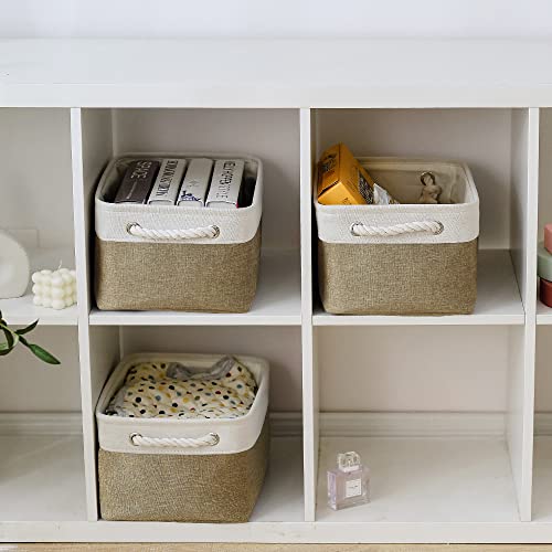 Storage Basket for Shelves (White & Khaki / Medium -13.8Lx9.8Wx6.7H)