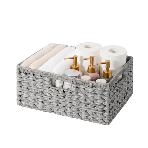 Wicker Storage Baskets for Shelves (Gray / 15"L x 11"W x 6¾"H)
